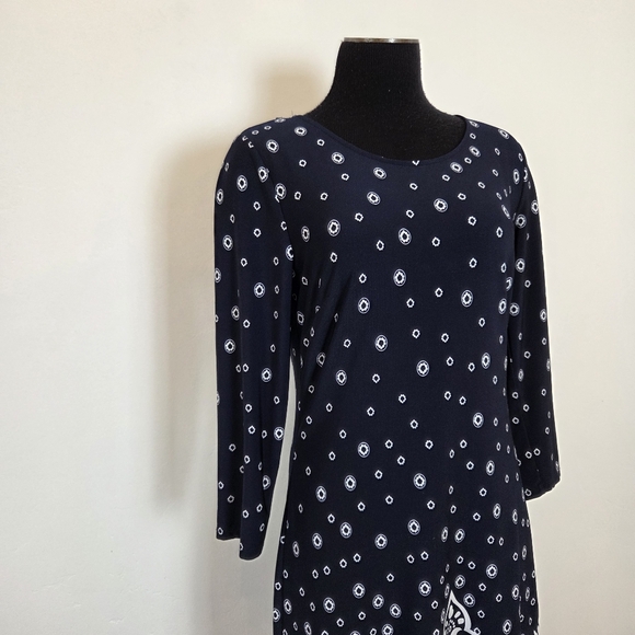Navy Blue Batik Print Midi Dress Paisley Classic Modest Church School Teacher 6 - Picture 3 of 13